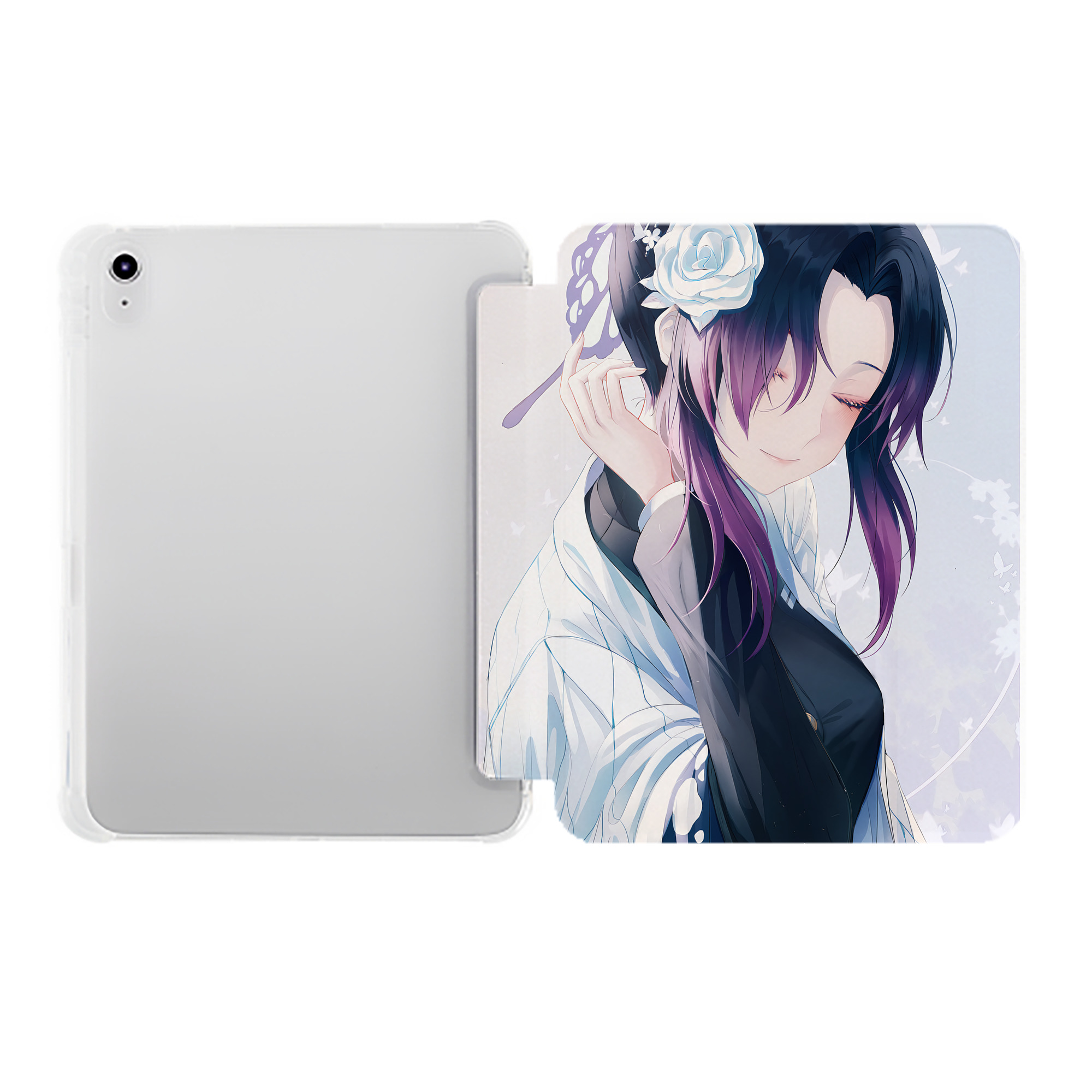 （画像用） 鬼滅の刃（きめつのやいば）蟲柱-胡蝶 しのぶ／こちょう しのぶ Kochou Shinobu IPad ケース ペン収納付き 三つ折りスタンド PUレザー×シリコン 対応機種9.5/10.5/10.9インチ